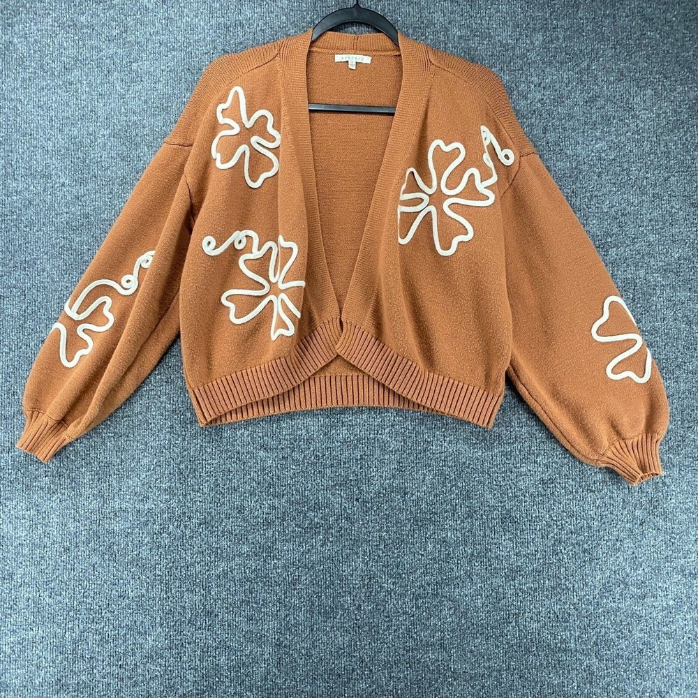 BaeVely Cardigan Sweater Womens S Brown Open Front Boho Hippie Ranch Granny 70s